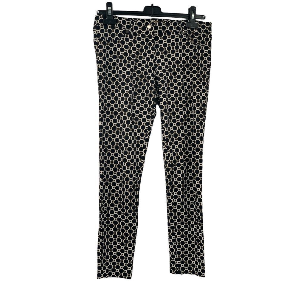 J McLaughlin Women's Stretch Ankle Pants Black/White‎ Geometric Honeycomb Size 6